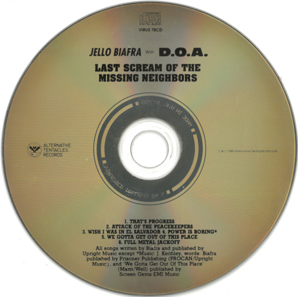 Jello Biafra With D.O.A. - Last Scream Of The Missing Neighbors | Alternative Tentacles (VIRUS 78CD) - 3