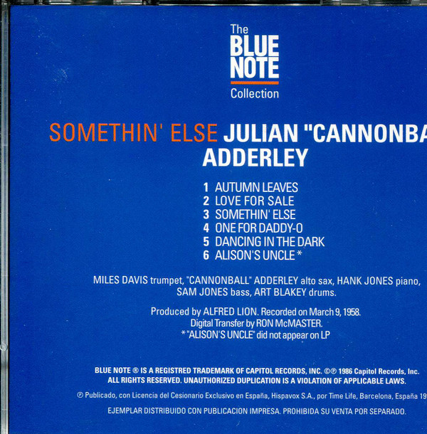 Cannonball Adderley - Somethin' Else | Blue Note (0777 7 46338 2 6) - 3