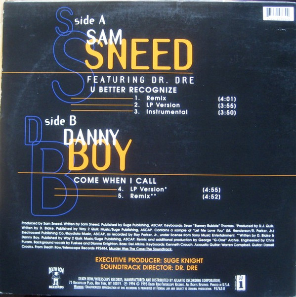 Sam Sneed / Danny Boy - U Better Recognize / Come When I Call | Death Row Records (95763-0) - 2 Sam Sneed / Danny Boy - U Better Recognize / Come When I Call | Death Row Records (95763-0) - 2