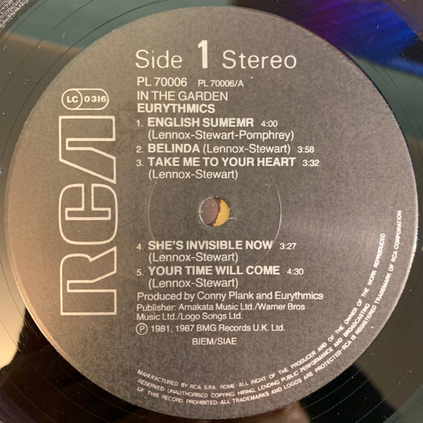Eurythmics - In The Garden | RCA (PL 70006) - 3 Eurythmics - In The Garden | RCA (PL 70006) - 3