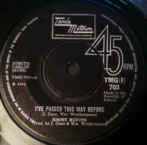 Jimmy Ruffin - I've Passed This Way Before / Tomorrow's Tears | Tamla Motown (TMG(I) 703) - main