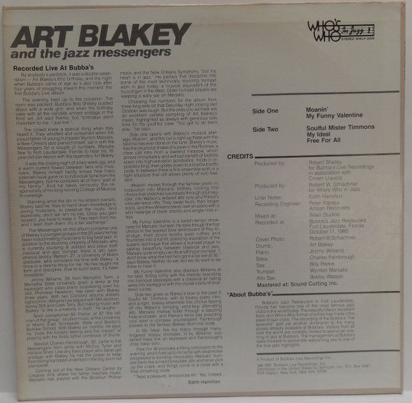 Art Blakey & The Jazz Messengers Featuring Wynton Marsalis - Live At Bubba's Jazz Restaurant | Who's Who In Jazz (WWLP 21019) - main