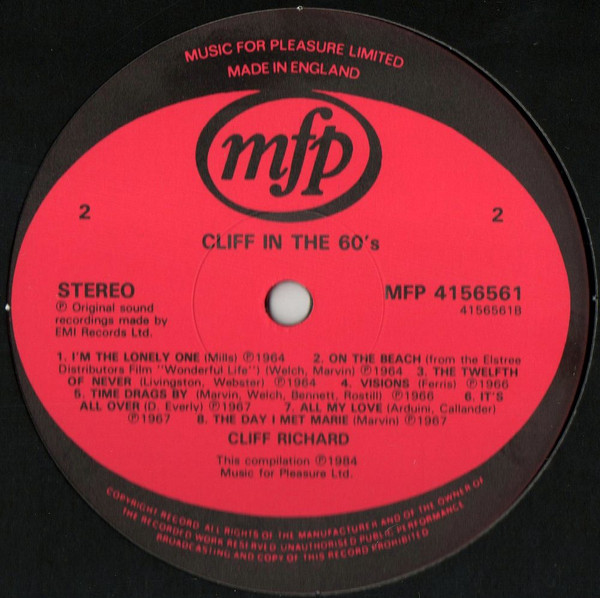 Cliff Richard - In The 60's - 16 Great Top Ten Hits | Music For Pleasure (MFP 41 5656 1)