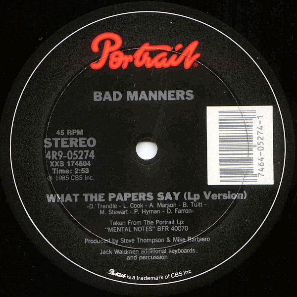 Bad Manners - What The Papers Say | Portrait (4R9-05274) - 2