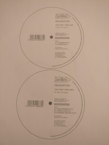 Delegation - You And I (Rmx 2001) | Just Music (Just L 001) - main