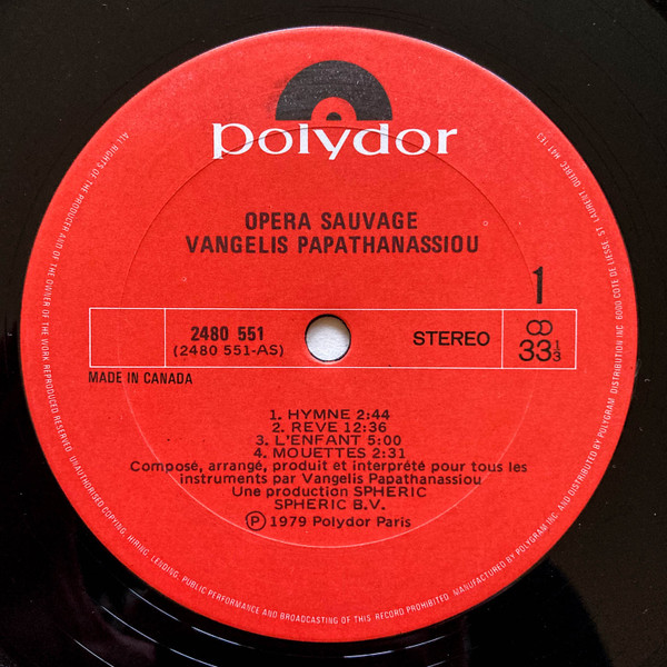 Evangelos Papathanassiou - Opera Sauvage [Vinyl] | Polydor (2480 551) - 3