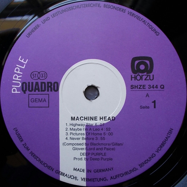 Deep Purple - Machine Head | Purple Records (SHZE 344 QUADRAPHONIC) - 3