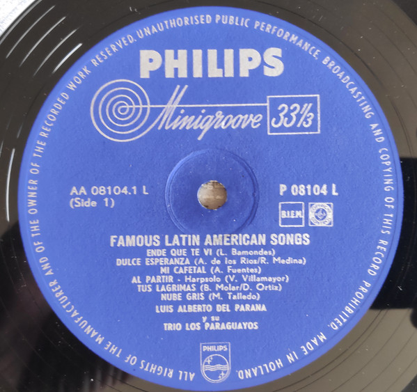 Luis Alberto del Parana y Los Paraguayos - Famous Latin American Songs | Philips (P 08104 L) - 3 Luis Alberto del Parana y Los Paraguayos - Famous Latin American Songs | Philips (P 08104 L) - 3
