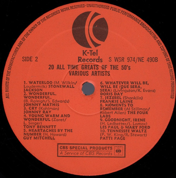 Various - 20 All Time Greats Of The 50's | K-Tel (NE 490) - 4