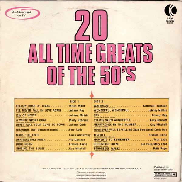 Various - 20 All Time Greats Of The 50's | K-Tel (NE 490) - 2