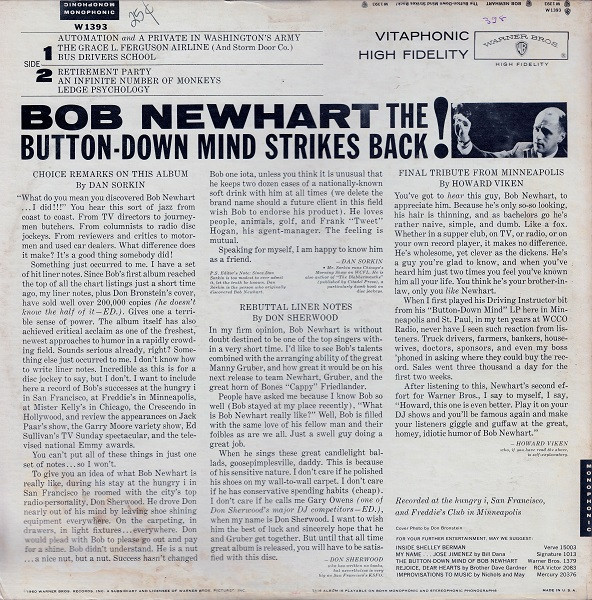 Bob Newhart - The Button-Down Mind Strikes Back! | Warner Bros. Records (W 1393) - 2 Bob Newhart - The Button-Down Mind Strikes Back! | Warner Bros. Records (W 1393) - 2