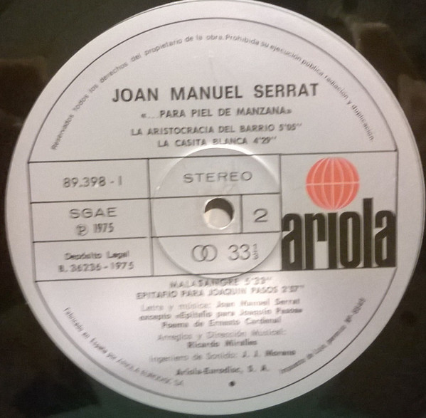 Joan Manuel Serrat - ... Para Piel De Manzana | Ariola (89 398-I) - 4