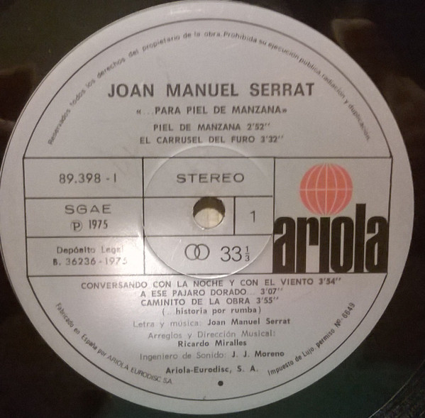 Joan Manuel Serrat - ... Para Piel De Manzana | Ariola (89 398-I) - 3