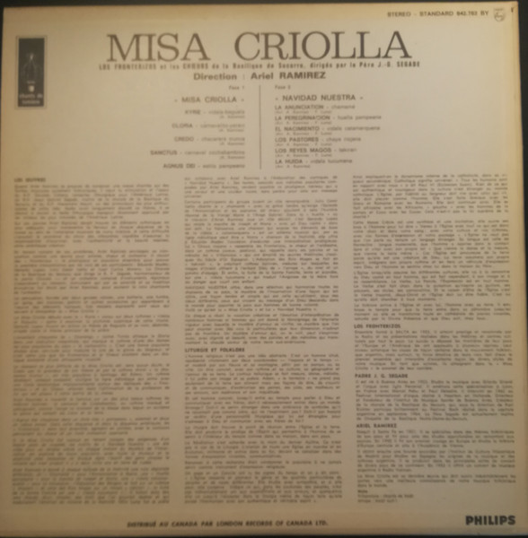 Ariel Ramirez - Misa Criolla : Messe Et Chants Religieux D'Inspiration Folklorique Argentine | Philips (842.763 BY) - 2
