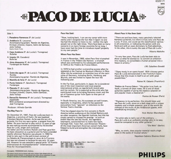 Paco De Lucía - Paco De Lucia | Philips (6328 171) - 2
