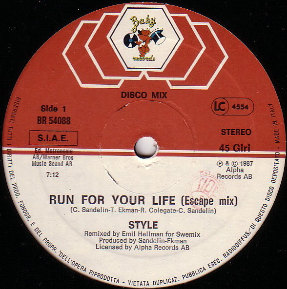 Style - Run For Your Life | Baby Records (BR 54088)