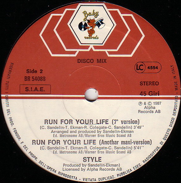 Style - Run For Your Life | Baby Records (BR 54088) - 2 Style - Run For Your Life | Baby Records (BR 54088) - 2