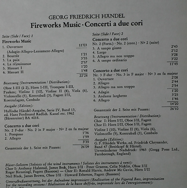 Georg Friedrich Händel - English Chamber Orchestra • Karl Richter - Fireworks Music • Concerti A Due Cori | Archiv Produktion (2533 151) - 3