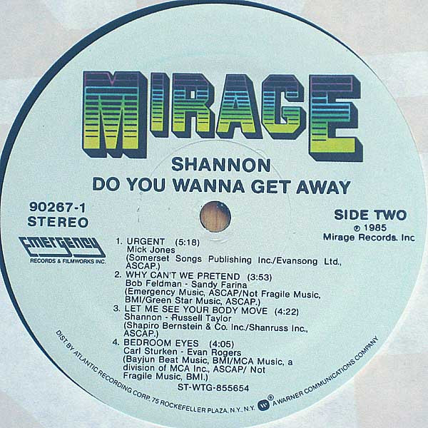 Shannon - Do You Wanna Get Away | Mirage (90267-1) - 4