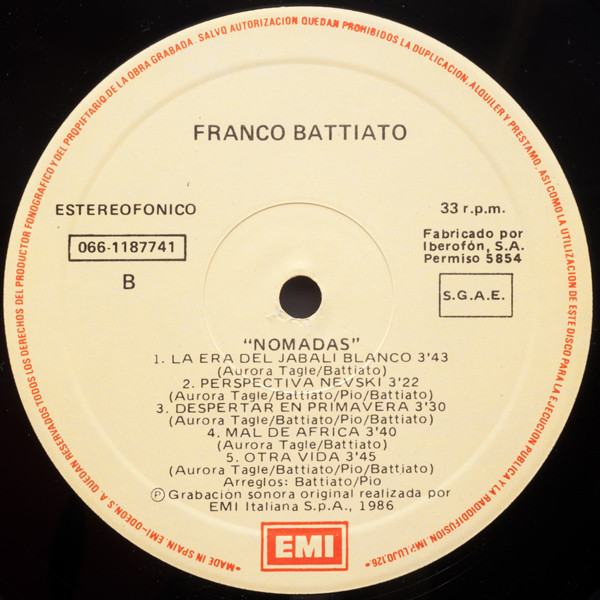 Franco Battiato - Nomadas | EMI (066 11 8774 1) - 4