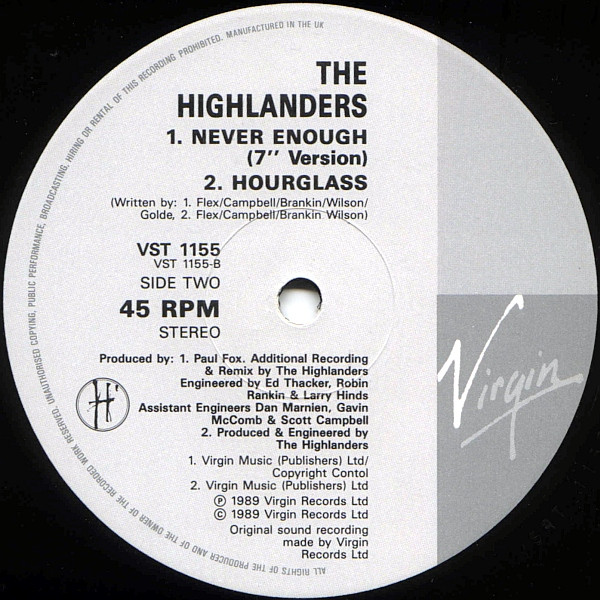 The Highlanders - Never Enough | Virgin (VST 1155) - 2