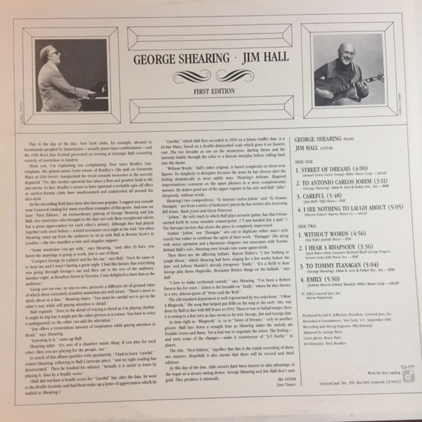 George Shearing / Jim Hall - First Edition | Concord Jazz (CJ-177) - 2 George Shearing / Jim Hall - First Edition | Concord Jazz (CJ-177) - 2