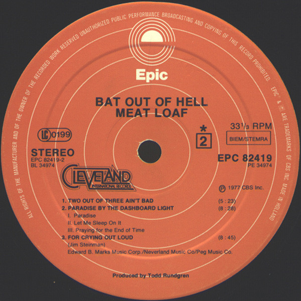 Meat Loaf - Bat Out Of Hell | Epic (EPC 82419) - 3 Meat Loaf - Bat Out Of Hell | Epic (EPC 82419) - 3