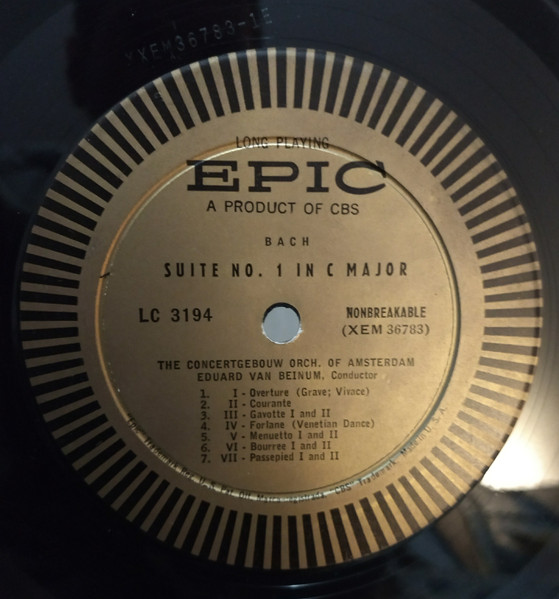 Johann Sebastian Bach ; Concertgebouworkest , Eduard van Beinum - Suite No. 1 in C Major / Suite No. 2 in B Minor for Flute & String Orchestra | Epic (LC 3194) - 3