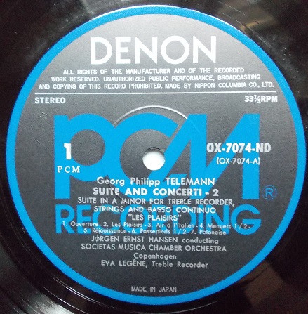 Georg Philipp Telemann , Jørgen Ernst Hansen , Societas Musica Chamber Orchestra - Suite And Concerti • 2 | Denon (OX-7074-ND) - 3