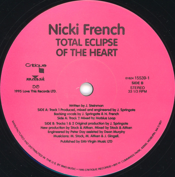 Nicki French - Total Eclipse Of The Heart (12") [Vinyl] | Critique (01624 15539-1) - 2