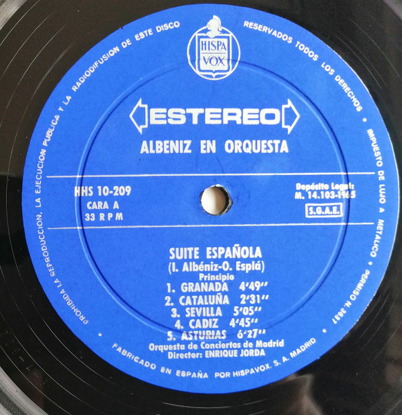Isaac Albéniz , Orquesta de Conciertos de Madrid , Enrique Jordá - Albéniz En Orquesta | Hispavox (HHS 10-209) - 3