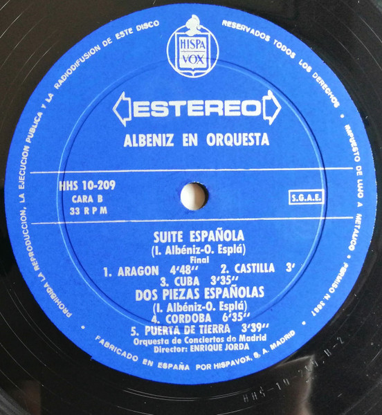 Isaac Albéniz , Orquesta de Conciertos de Madrid , Enrique Jordá - Albéniz En Orquesta | Hispavox (HHS 10-209) - 4