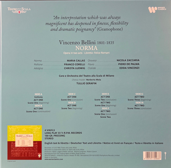 Vincenzo Bellini , Maria Callas , Franco Corelli , Christa Ludwig , Nicola Zaccaria , Piero De Palma , Edda Vincenzi , Coro Del Teatro Alla Scala , Orchestra Del Teatro Alla Scala , Coro Del Teatro Dell'Opera Di Roma , Tullio Serafin - Norma | Warner Classics (5054197344633) - 2 Vincenzo Bellini , Maria Callas , Franco Corelli , Christa Ludwig , Nicola Zaccaria , Piero De Palma , Edda Vincenzi , Coro Del Teatro Alla Scala , Orchestra Del Teatro Alla Scala , Coro Del Teatro Dell'Opera Di Roma , Tullio Serafin - Norma | Warner Classics (5054197344633) - 2