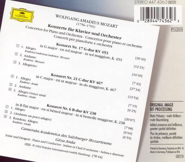 Wolfgang Amadeus Mozart / Camerata Academica Salzburg , Géza Anda - Klavierkonzerte = Piano Concertos Nos. 6, 17 & 21 | Deutsche Grammophon (447 436-2) - 2 Wolfgang Amadeus Mozart / Camerata Academica Salzburg , Géza Anda - Klavierkonzerte = Piano Concertos Nos. 6, 17 & 21 | Deutsche Grammophon (447 436-2) - 2