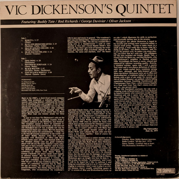 The Vic Dickenson Quintet - Vic Dickenson's Quintet | Storyville (SLP-4021) - 2