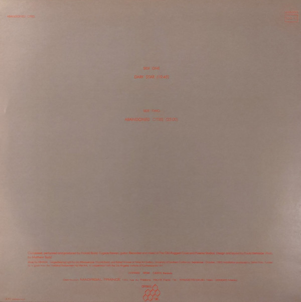Harold Budd - Abandoned Cities | Cryonic Inc. (MAD 3015) - 2
