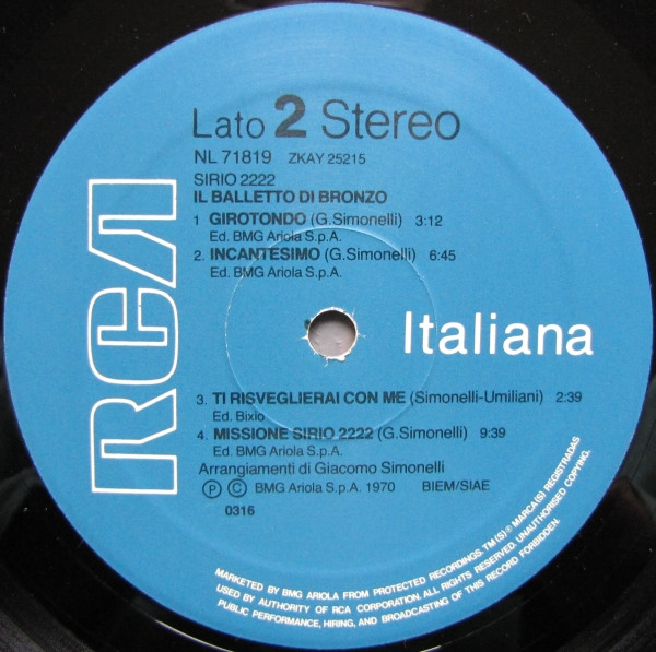 Il Balletto Di Bronzo - Sirio 2222 | RCA Italiana (NL 71819) - 4