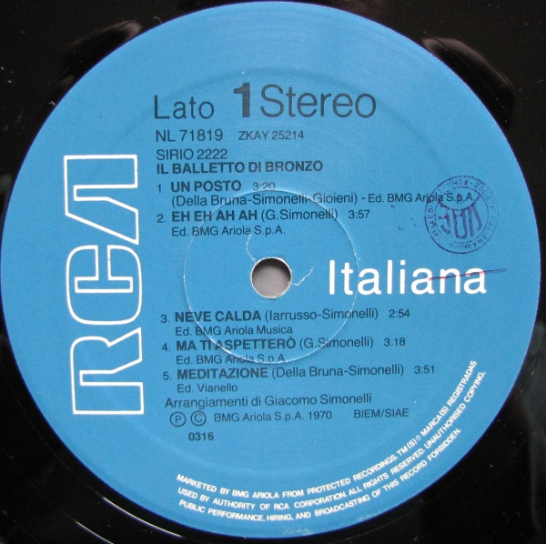 Il Balletto Di Bronzo - Sirio 2222 | RCA Italiana (NL 71819) - 3