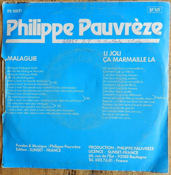 Philippe Pauvreze - Malaguie / Li Joli Ça Marmaille La | Playa Sound (PS 10021) - 2 Philippe Pauvreze - Malaguie / Li Joli Ça Marmaille La | Playa Sound (PS 10021) - 2