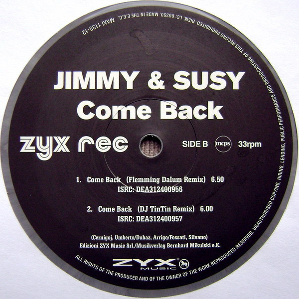 Jimmy & Susy - Come Back | ZYX Music (MAXI 1133-12) - 4 Jimmy & Susy - Come Back | ZYX Music (MAXI 1133-12) - 4