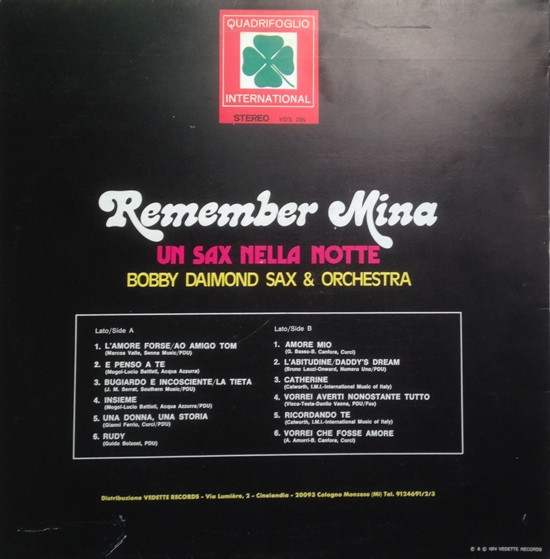 Bobby Daimond Sax & Orchestra - Remember Mina - Un Sax nella Notte | Quadrifoglio International (VDS 286) - 2 Bobby Daimond Sax & Orchestra - Remember Mina - Un Sax nella Notte | Quadrifoglio International (VDS 286) - 2