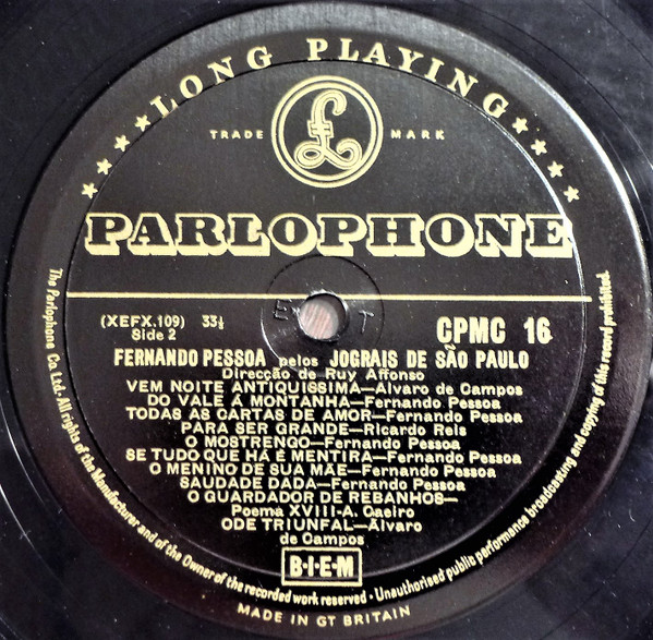 Fernando Pessoa , Jograis De São Paulo - Fernando Pessoa pelos Jograis De São Paulo | Parlophone (CPMC 16) - 3