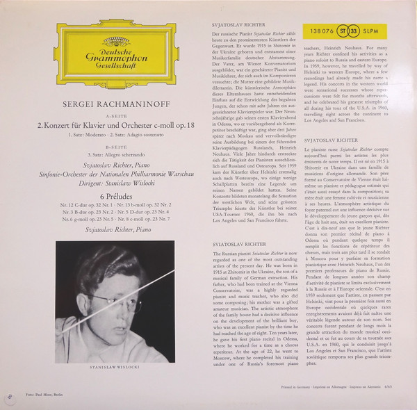 Sviatoslav Richter : Sergei Vasilyevich Rachmaninoff - Klavierkonzert Nr. 2 In C-moll • Piano-Concerto No. 2 In C Minor / 6 Preludes | Deutsche Grammophon (SLPM 138 076) - 2 Sviatoslav Richter : Sergei Vasilyevich Rachmaninoff - Klavierkonzert Nr. 2 In C-moll • Piano-Concerto No. 2 In C Minor / 6 Preludes | Deutsche Grammophon (SLPM 138 076) - 2