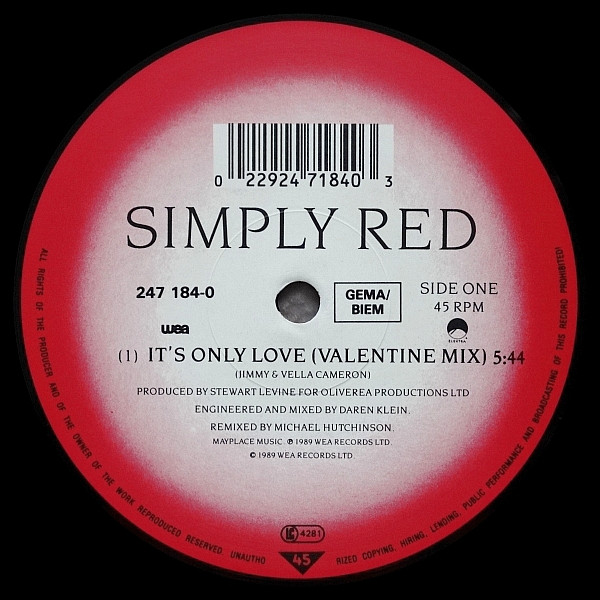 Simply Red - It's Only Love (Valentine Mix) | WEA (247 184-0) - 2
