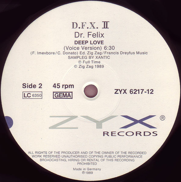 D.F.X. , Dr. Felix - Deep Love | ZYX Records (ZYX 6217-12) - 4