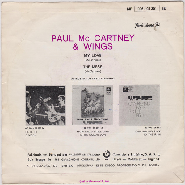 Wings - My Love | Parlophone (8E 006-05 301 MF) - 2