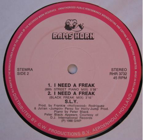 S.L.Y. - I Need A Freak | Rams Horn Records (RHR 3732) - 2