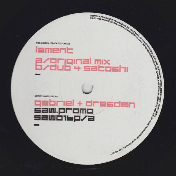 Gabriel & Dresden - Lament | Saw Recordings (SAW016P)