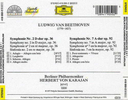 Ludwig van Beethoven / Berliner Philharmoniker / Herbert von Karajan - Symphonies Nos. 2 & 7 | Deutsche Grammophon (419 050-2) - 2