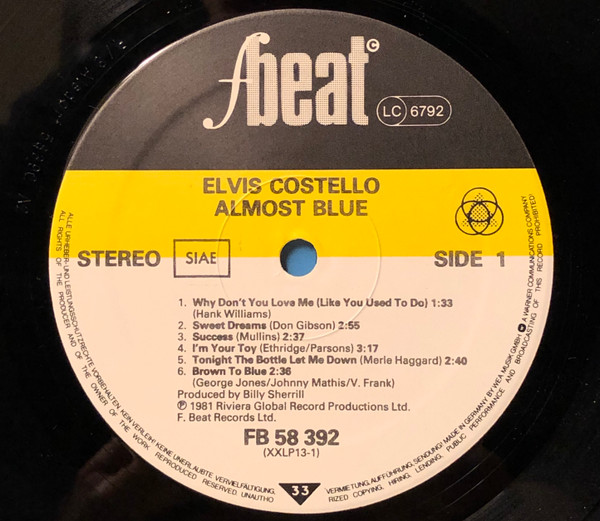 Elvis Costello & The Attractions - Almost Blue | F-Beat (FB K 58 392) - 3